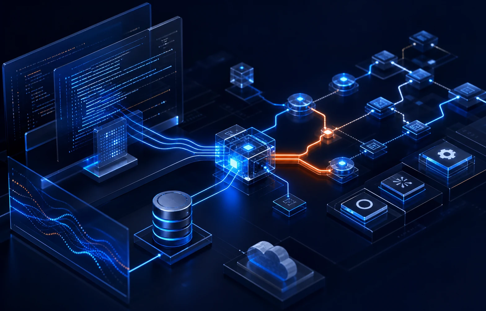 An abstract software architecture connecting code, data, tools, and automated agent workflows